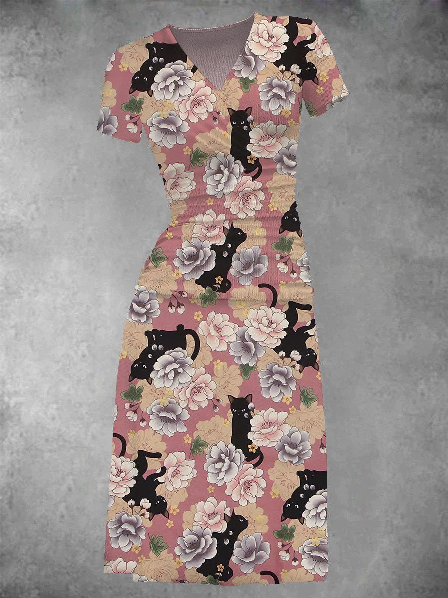 Women's midi dress with daisy print in retro look