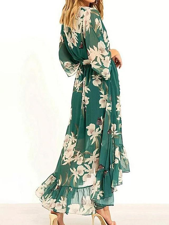 Green long sleeve maxi dress with V-neck