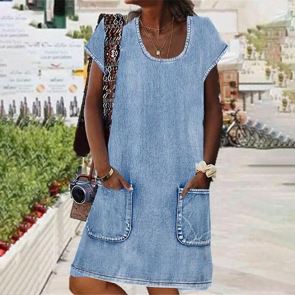 Blue monochrome mini dress with short sleeves