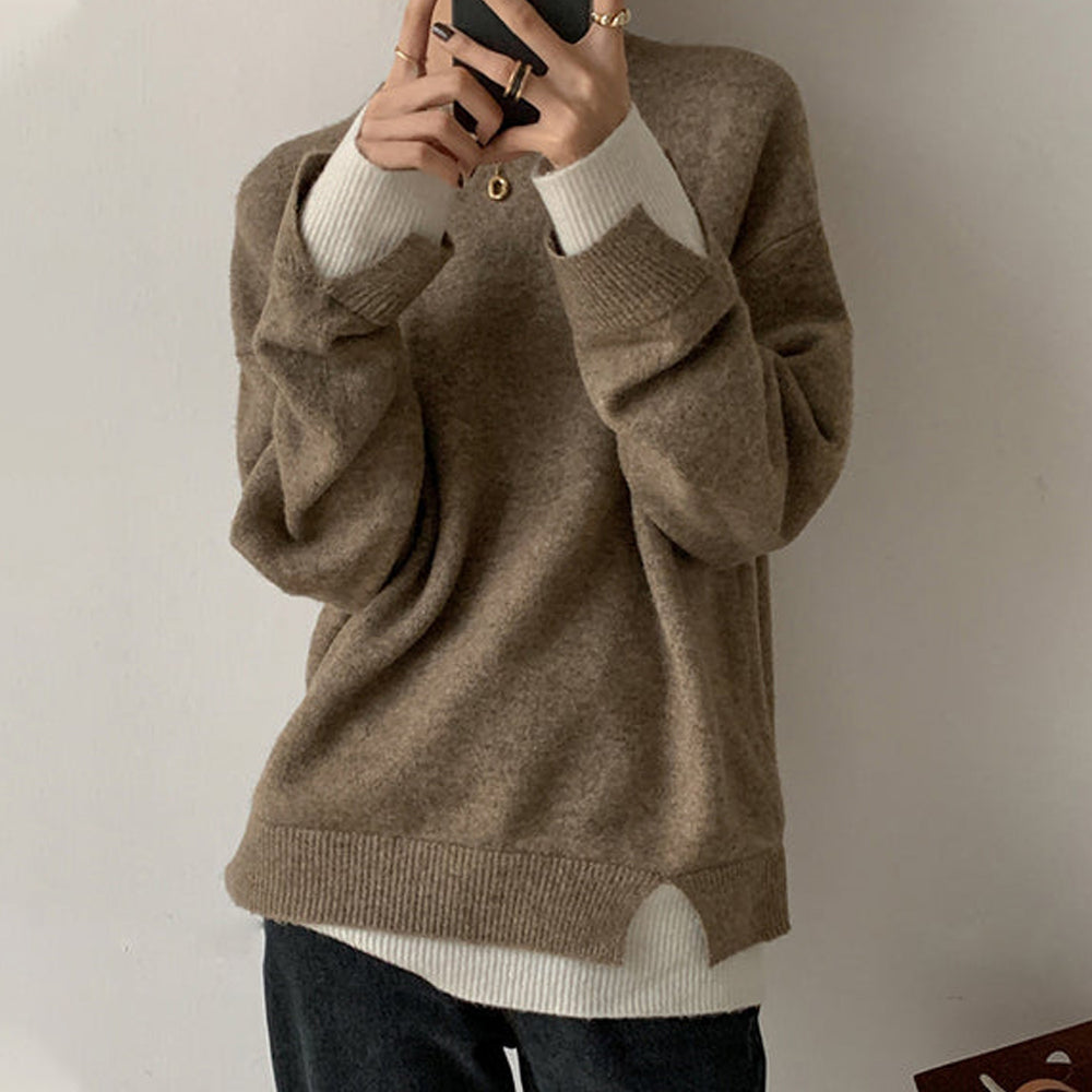 Stylish color block long sleeve sweater