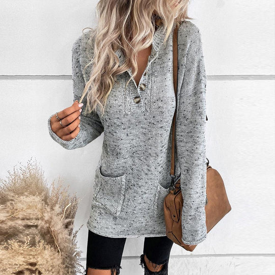 Elegant long sleeve V-neck sweater