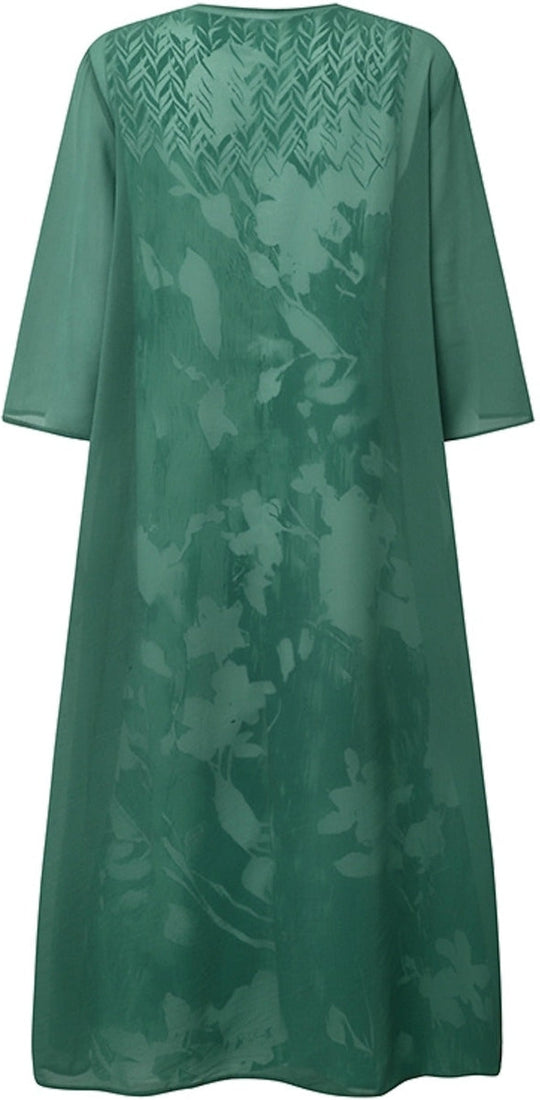 Green two-piece dress with floral pattern