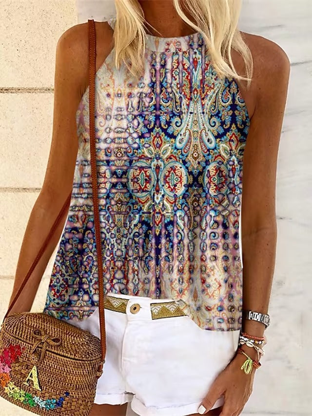 Sleeveless cami with retro print