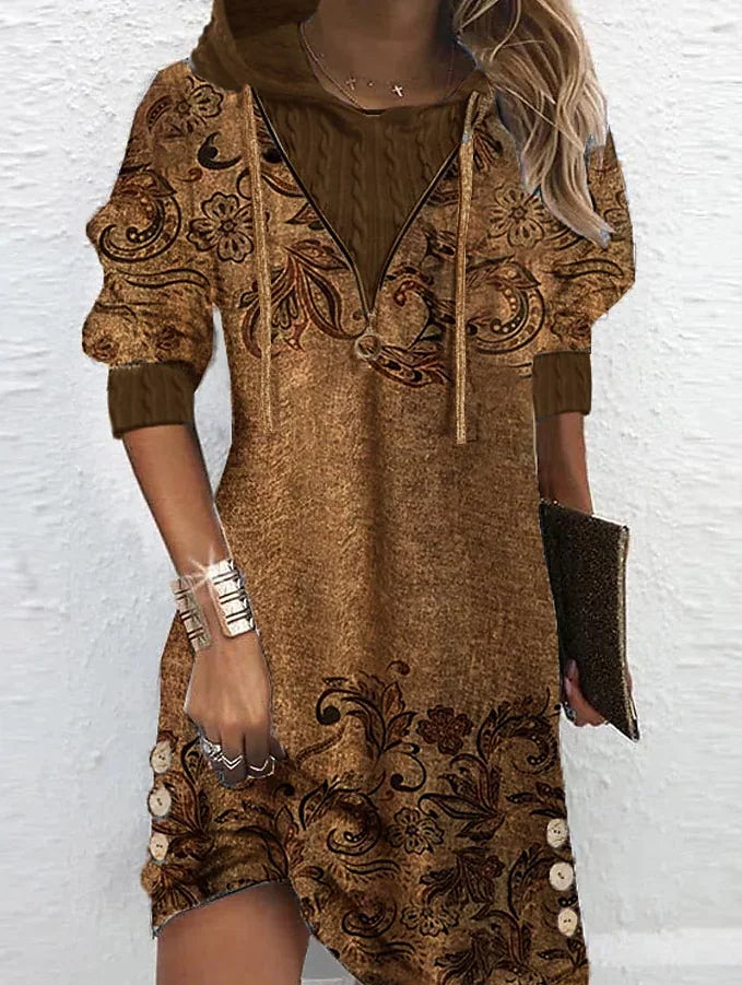 Modern print hoodie mini dress