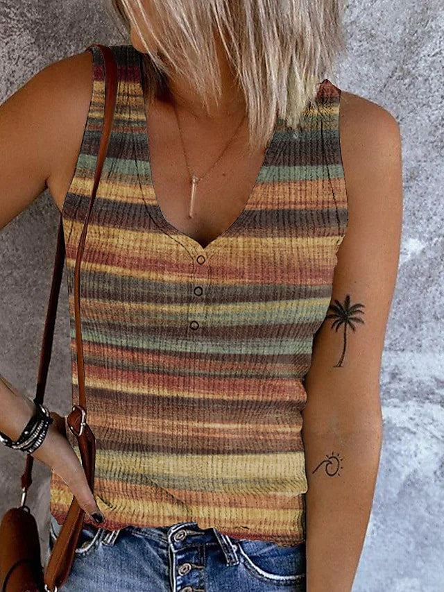 Brown sleeveless striped top