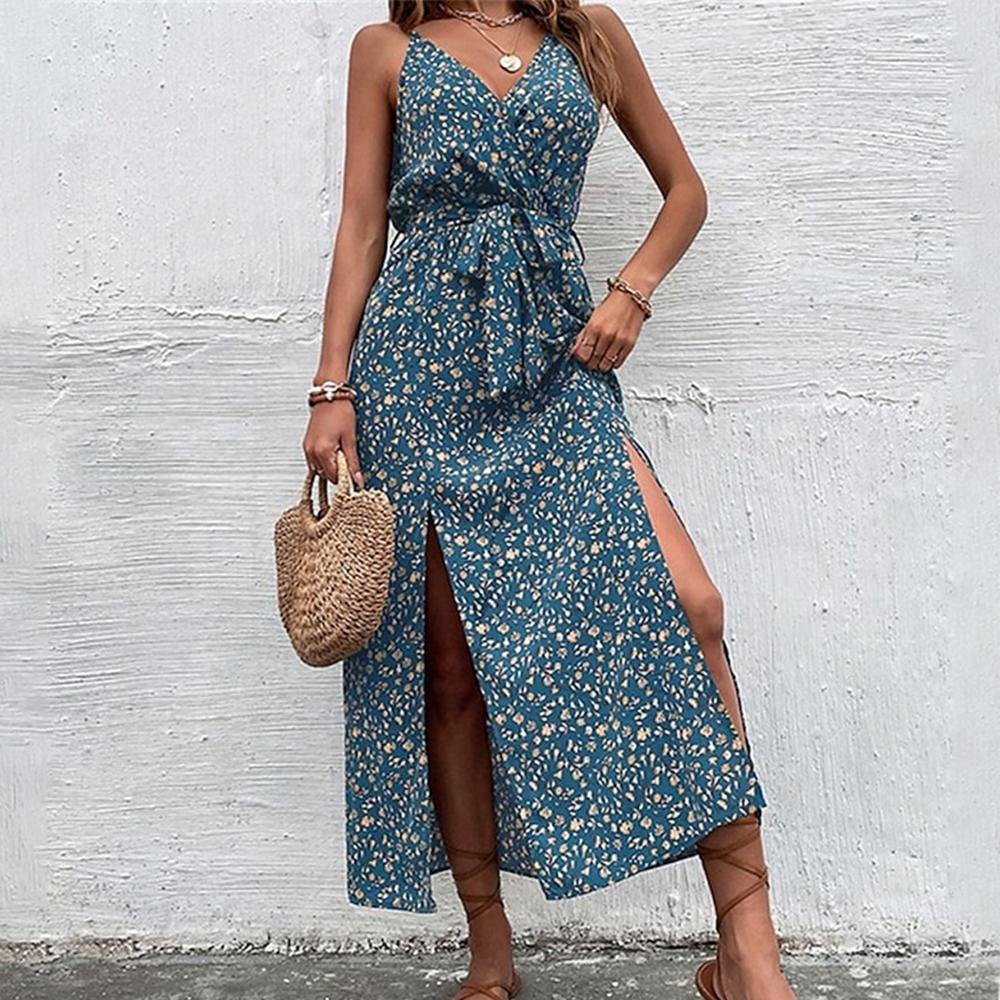 Fresh sleeveless midi dress with print