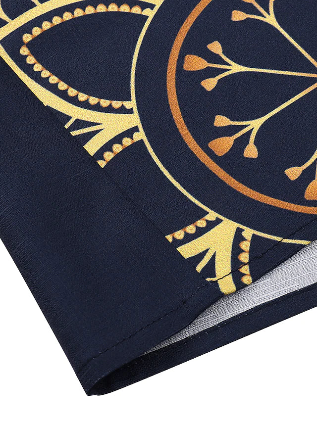 Golden Midnight Stunning dress in navy blue with golden design pattern