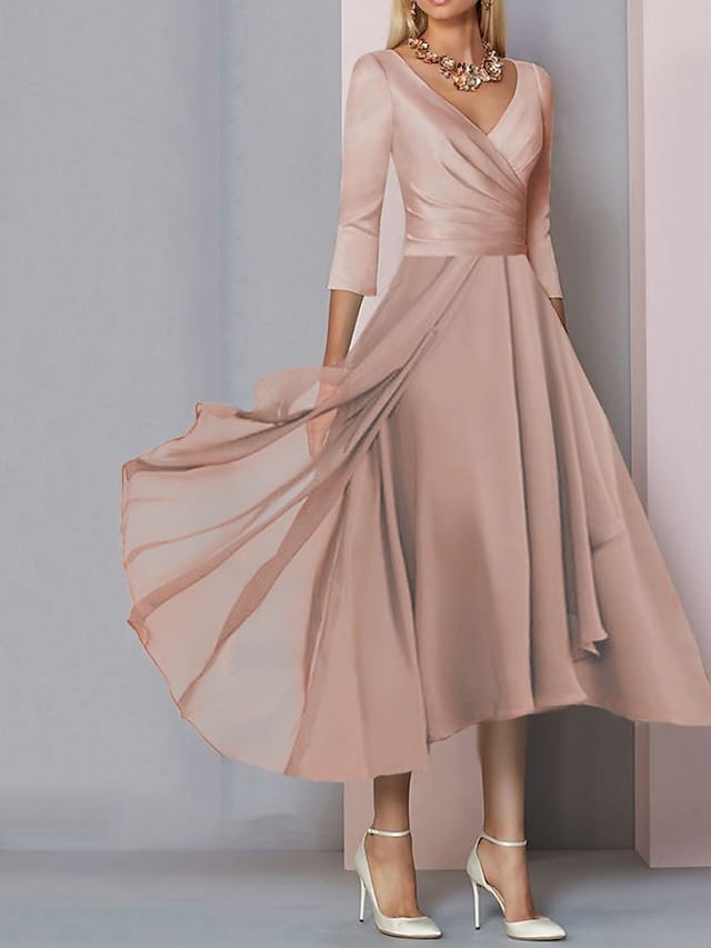 Light pink pleated ? sleeves A-line maxi dress