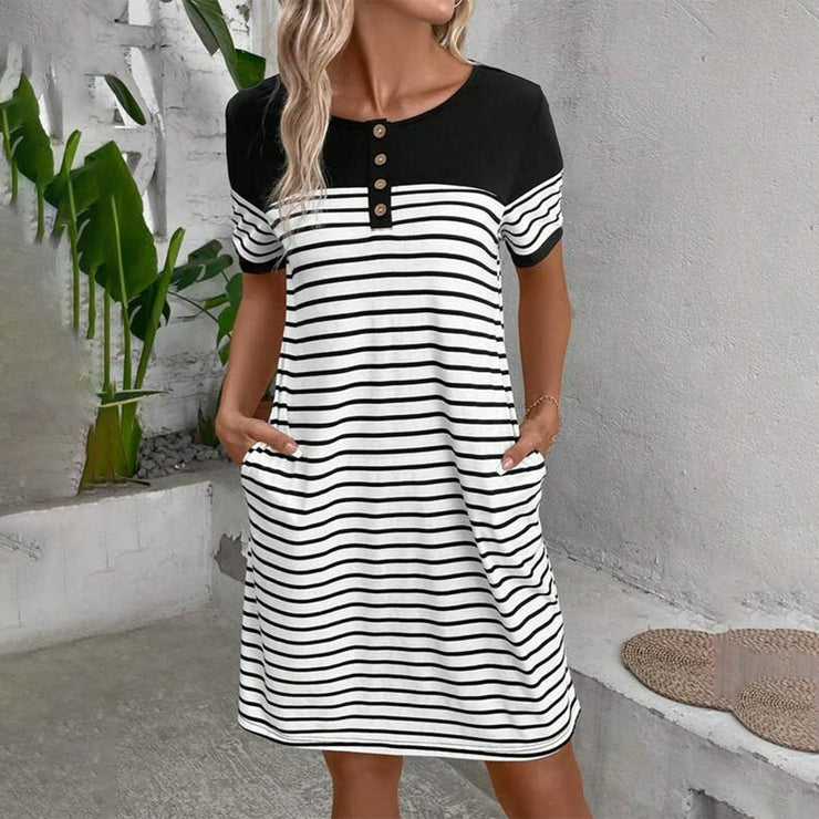 Modern print round neck mini dress