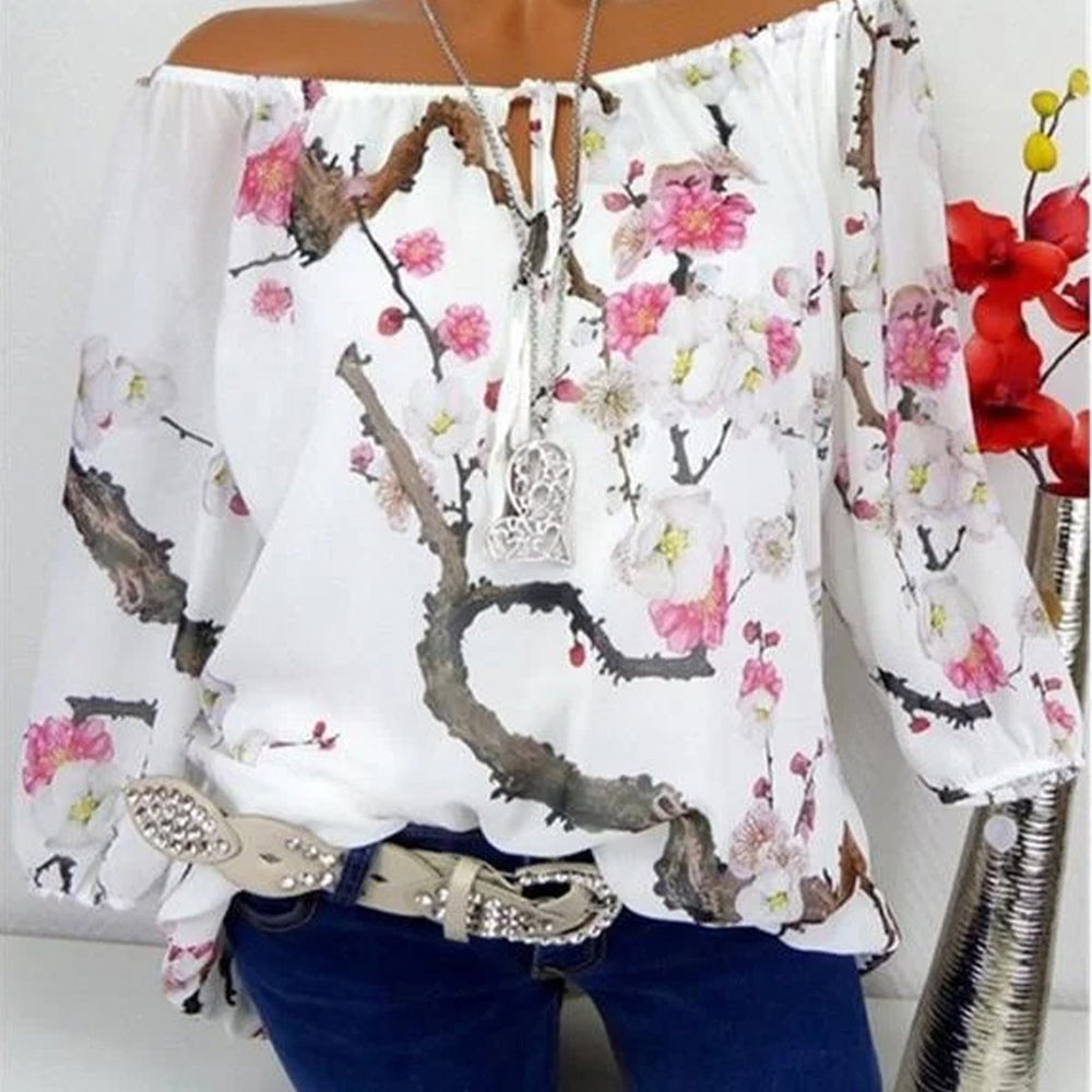 Romantic off-the-shoulder top with floral print