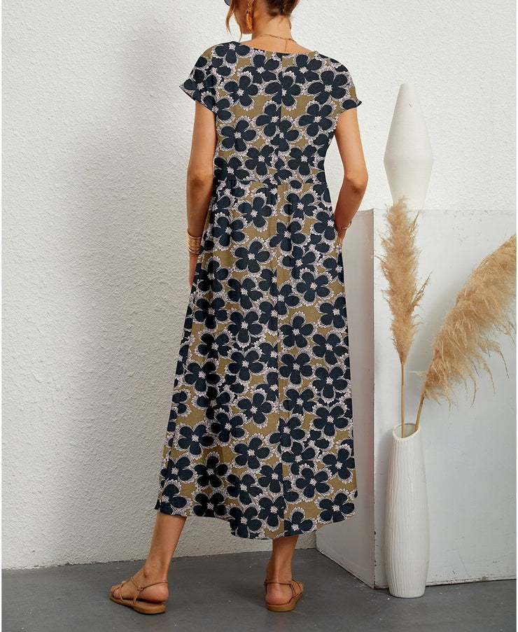 FallStyle ® -  Modern short sleeve midi dress with floral print