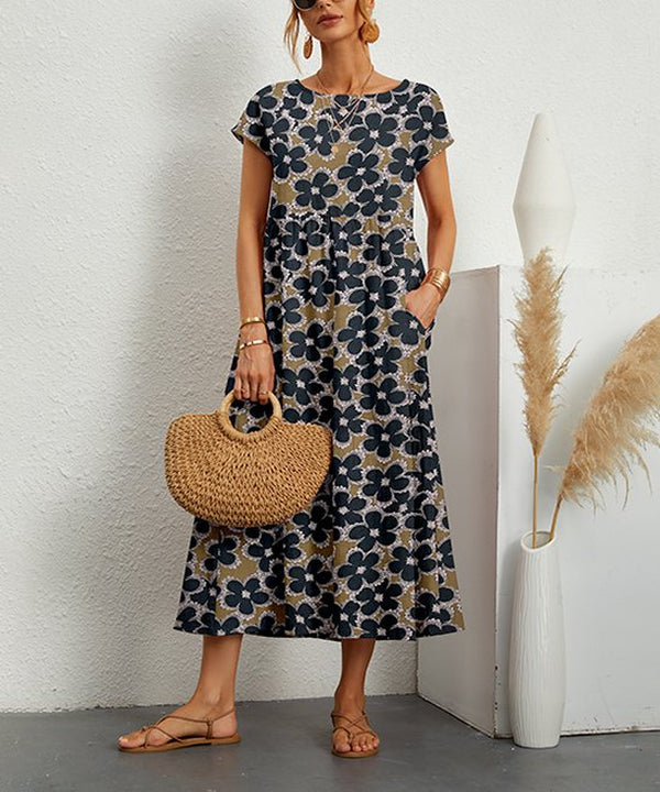 FallStyle ® -  Modern short sleeve midi dress with floral print