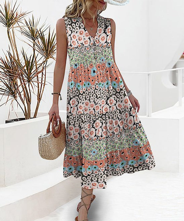 Unique sleeveless midi dress with floral print